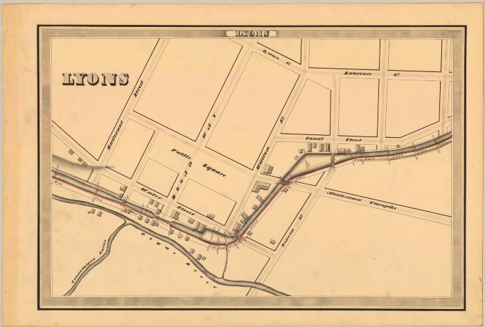 Erie Canal Survey, Lyons showing Public Square and Clyde River