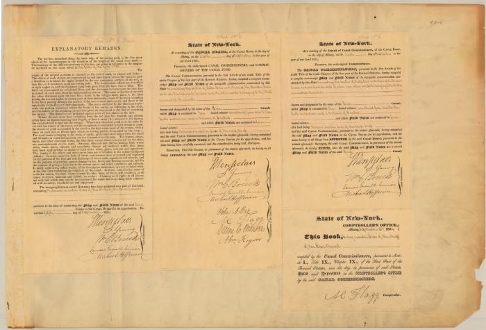 Certificate authenticating Erie Canal Survey map and field notes