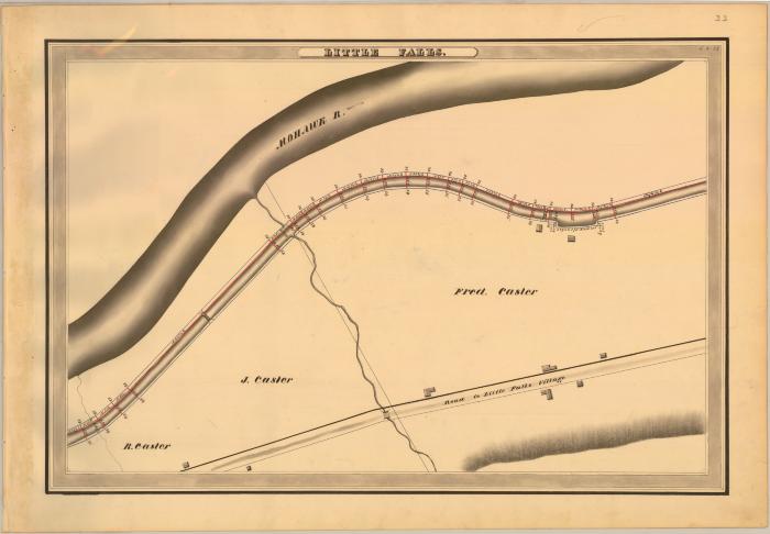 Erie Canal Survey, Little Falls showing Mohawk River and Road to Little Falls Village 