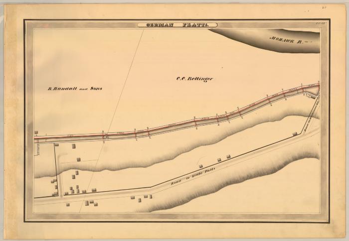 Erie Canal Survey, German Flatts showing Roads to Little Falls and Herkimer Village 