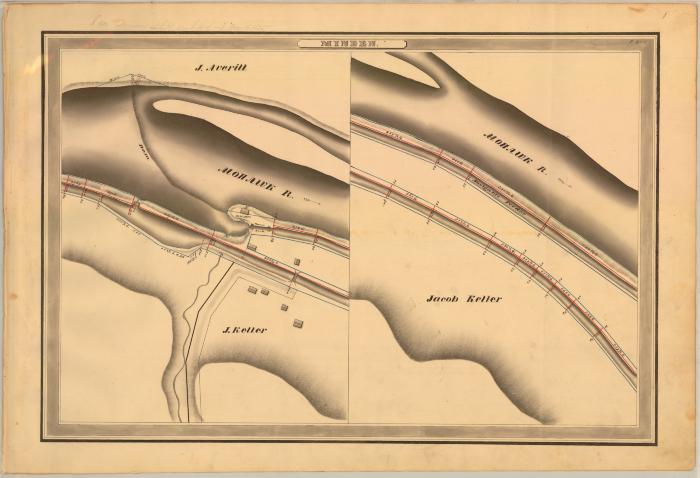 Erie Canal Survey, Minden showing two views of Canal, Mohawk River and Dam 