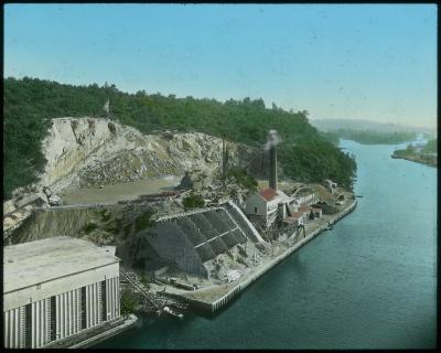 Rondout Creek, West from West Shore R. R. Bridge; Stone Crushing plant. Near Kingston at South Rondout, Ulster Co.