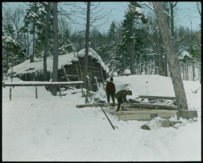 A Camp Blacksmith Shop; Making Bunkers. Near Woodhull Lake, Herkimer county, N.Y.