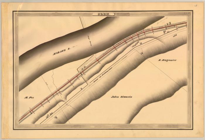Erie Canal Survey, Glen showing Mohawk River and Road to Fultonville 