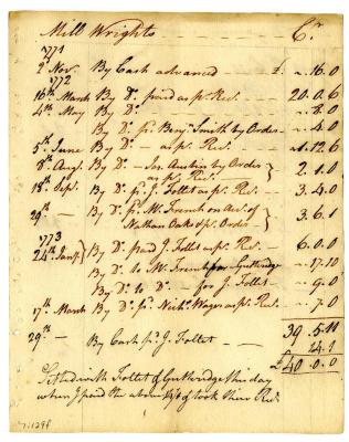Account book excerpt, 1771-1773