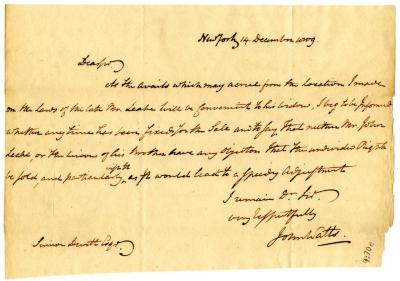 Letter from John Watts to Simeon De Witt, 1809