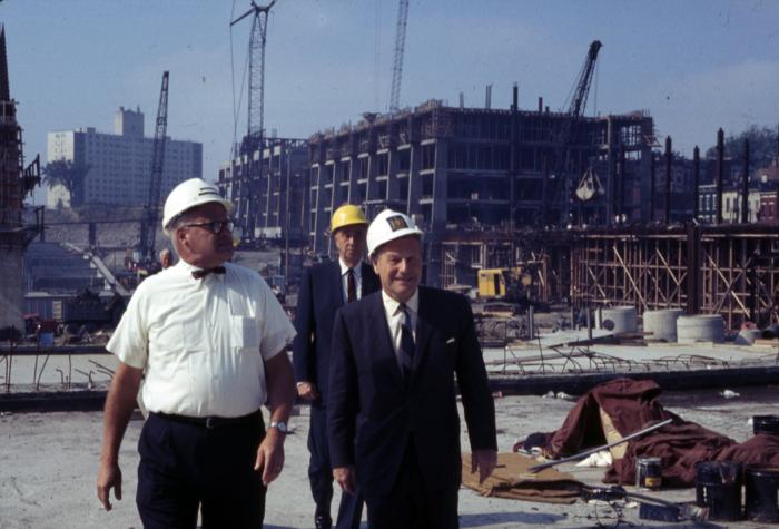 Rockefeller viewing construction of Empire State Plaza