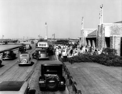 Recreation. Entrance to West Bathhouse on Jones Beach.