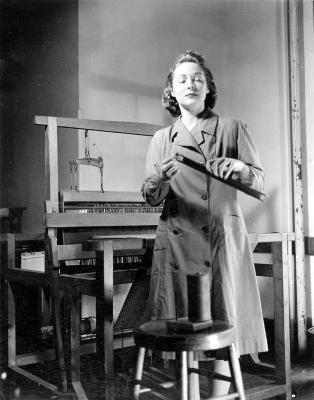 Paul Parker Studio, NYC. Unidentified photo of blind woman working with loom.