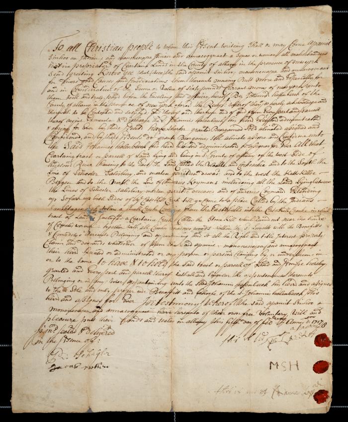 Indian deed for land in the County of Albany to Johannes Hallenbeeck, 1717