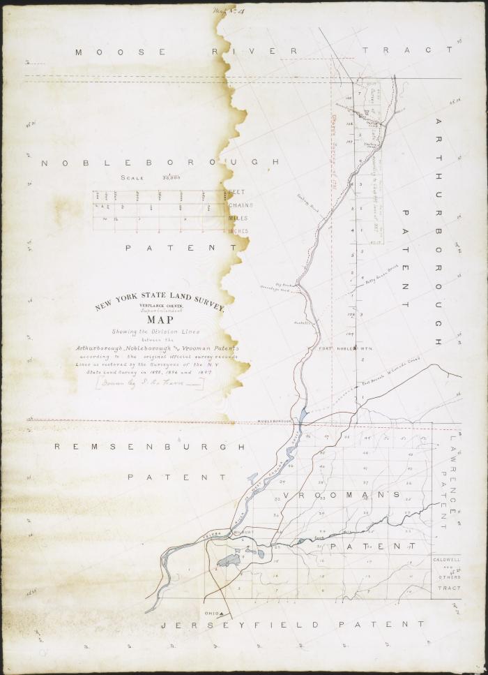 Map Showing the Division Lines between the Arthurborough, Nobleborough and Vrooman Patents, according to the original official survey records