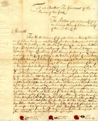 Petition of the Schoharie Mohawk Indians in relation to land on the west side of the Hudson River, around 1734