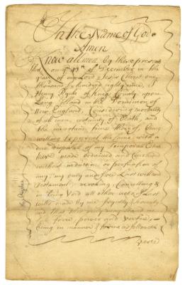 Probated will of Henry Rycke, 1701