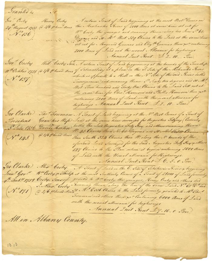 Description of sundry tracts of land granted to Henry Cosby, William Cosby and others