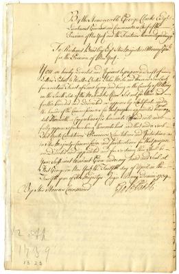 Warrant for a patent to Walter Butler and others, for a certain tract of land lying on the south side of the Mohawks river