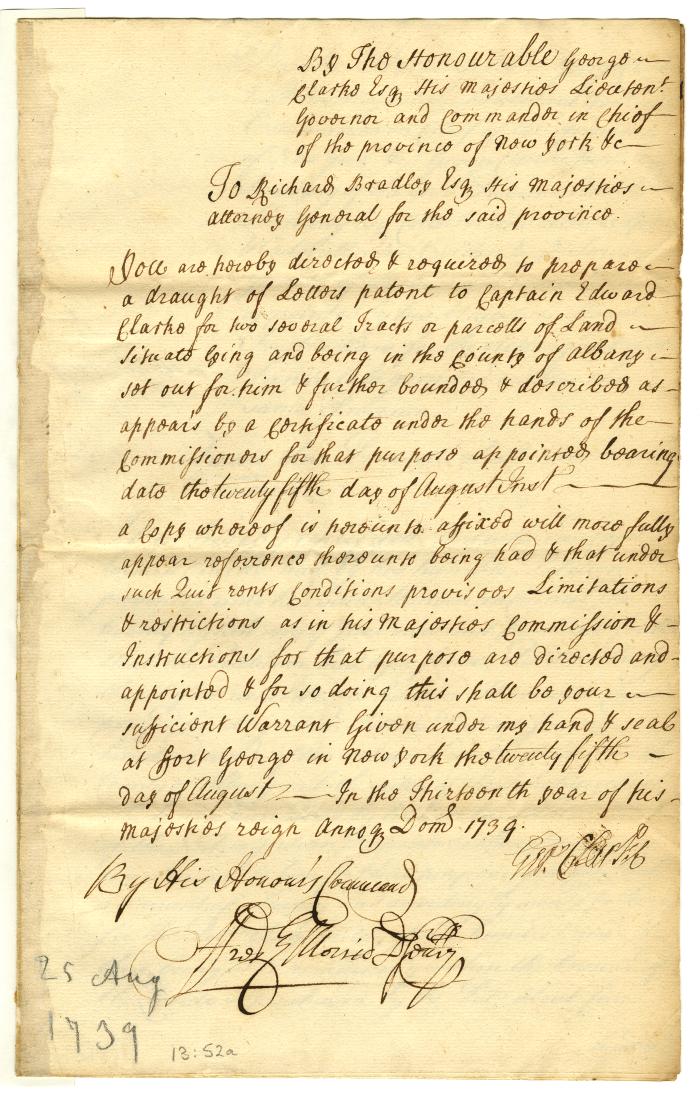 Warrant for a patent to Edward Clarke