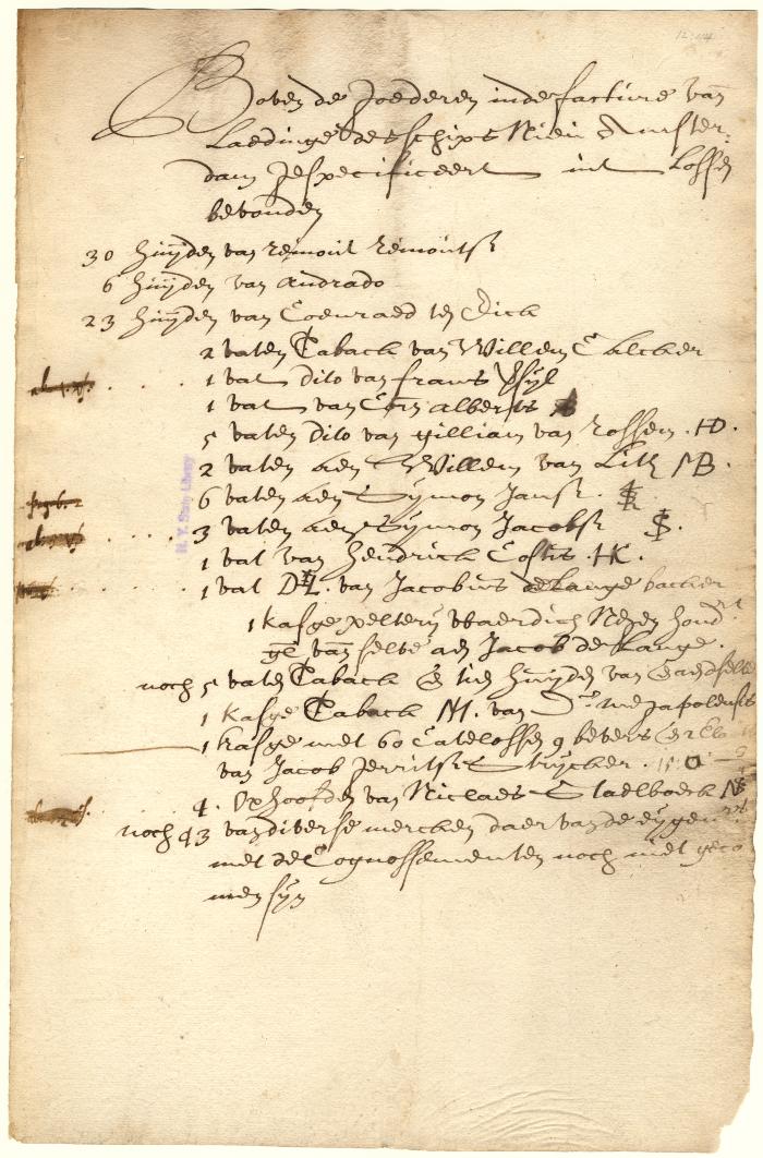List of unreported goods found in the ship Nieuw Amsterdam
