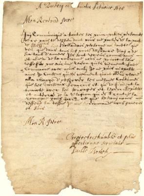 Letter from Father Simon le Moyne, S. J. to Director General Stuyvesant