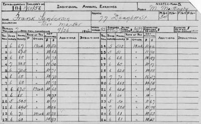 N.Y.S.F.I.C. Form 5: Individual Annual Earnings, Establishment 104, Employee's No. 1768/56, Frank Sanderson