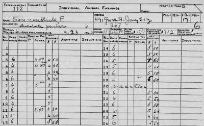 N.Y.S.F.I.C. Form 5: Individual Annual Earnings, Establishment 113, Sonnenblick, P.