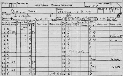 N.Y.S.F.I.C. Form 5: Individual Annual Earnings, Establishment 113, Dunn, M.