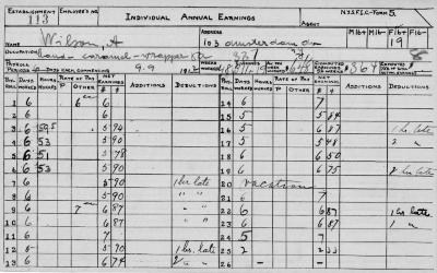 N.Y.S.F.I.C. Form 5: Individual Annual Earnings, Establishment 113, Wilson, A.