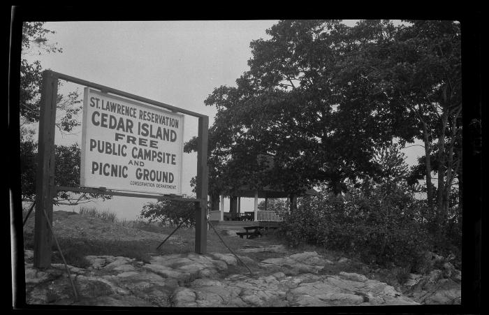 Sign, "St. Lawrence Reservation, Cedar Island"