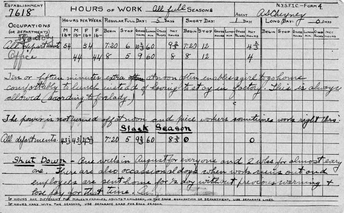 N.Y.S.F.I.C. Form 4: Hours of Work, Establishment 7618