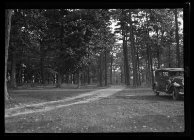 Car parked near a path at the Eel Weir State Park in St. Lawrence County