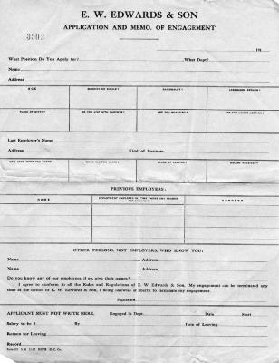 E. W. Edwards & Son Application and Memo of Engagement