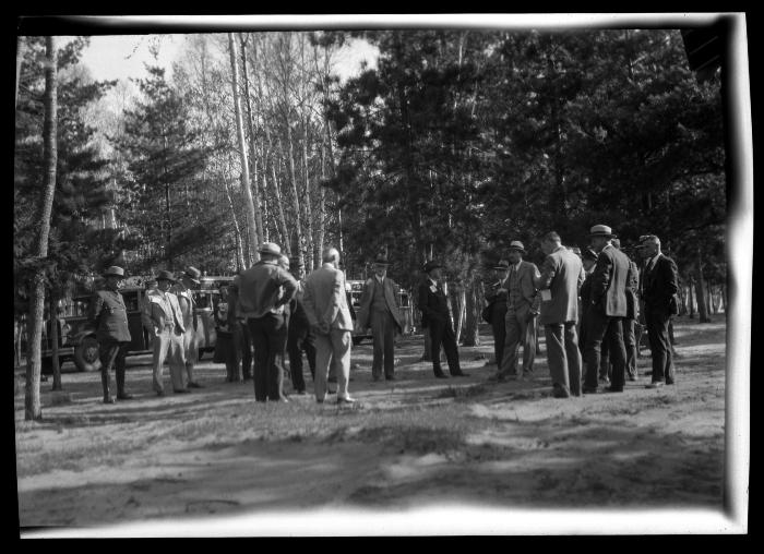 Inspecting Fish Creek Pond campsite, Banker's reforestation tour