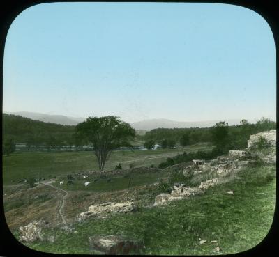 Panorama from East of the Outlet of Lake George, Showing Distant Mountains and Ruins of Fort Ticonderoga