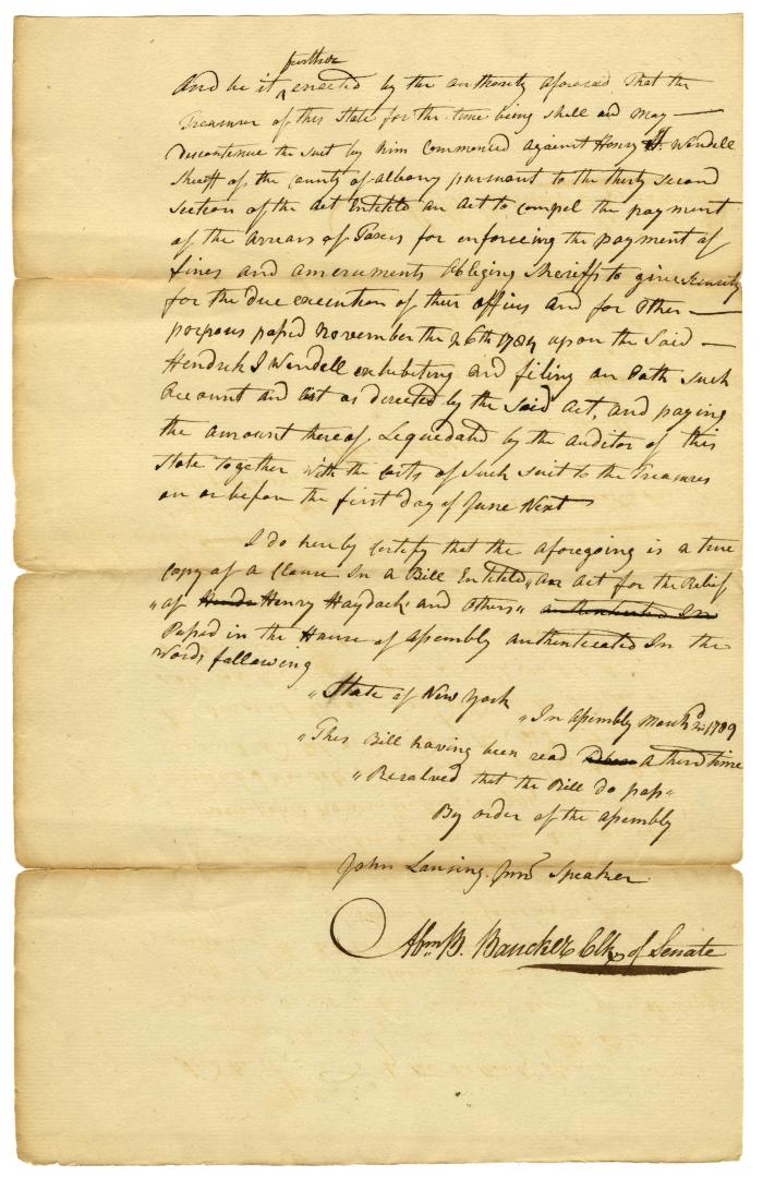 Assembly order regarding payment of fines and amercements, 1789