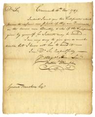 Letter from Walter Wimple to Gerard Bancker Esq,  1789