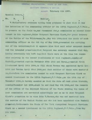 Civil Roll muster roll abstract for Harrison Clark of the 125th Infantry: Adjutant General, Special Order No. 9