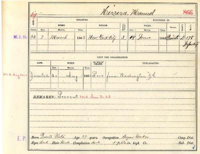 Civil War muster roll abstract for Manuel Herrera of the 178th Infantry
