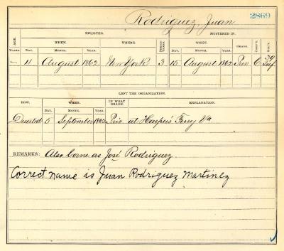 Civil Roll muster roll abstract for Juan Rodriguez of the 39th Infantry
