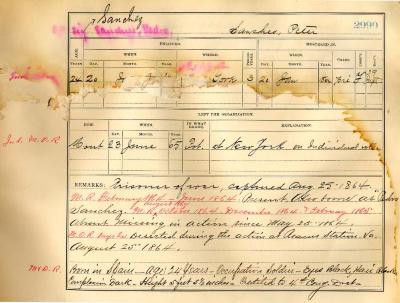 Civil War muster roll abstract for Pedro Sanchez of the 39th Infantry
