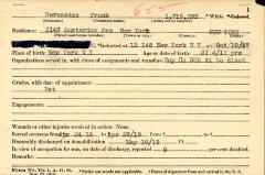 World War I military service abstract for Frank Hernandez