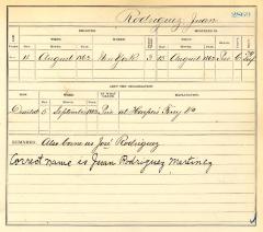 Civil Roll muster roll abstract for Juan Rodriguez of the 39th Infantry
