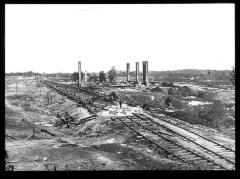 Ruins of rolling mill and cars destroyed by the Confederate Army before the evacuation of Atlanta