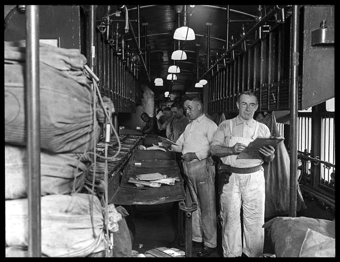 Interior of railway mail car