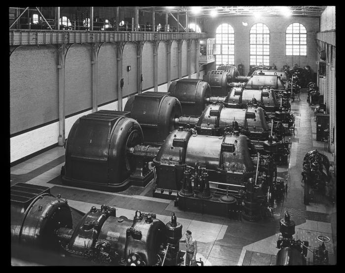 New York. Long Island City. Turbine room of power station of Pennsylvania Railroad six turbines