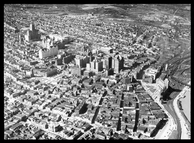 New York. Albany. Aerial view north over business section 