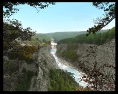 Panorama of southwest showing Upper Gorge, Middle Valley and Erie Railroad Bridge. Portage, N. Y.  