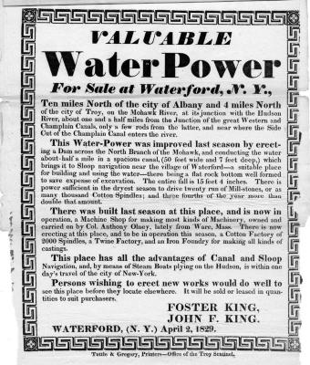 Valuable Water Power for Sale at Waterford, NY
