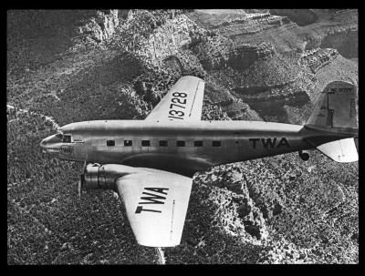 T.W.A. skyliner flying over the Grand Canyon in Arizona