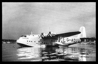 Imperial Airlines transatlantic flying boat, The Cavalier, at anchor. Port Washington, Long Island