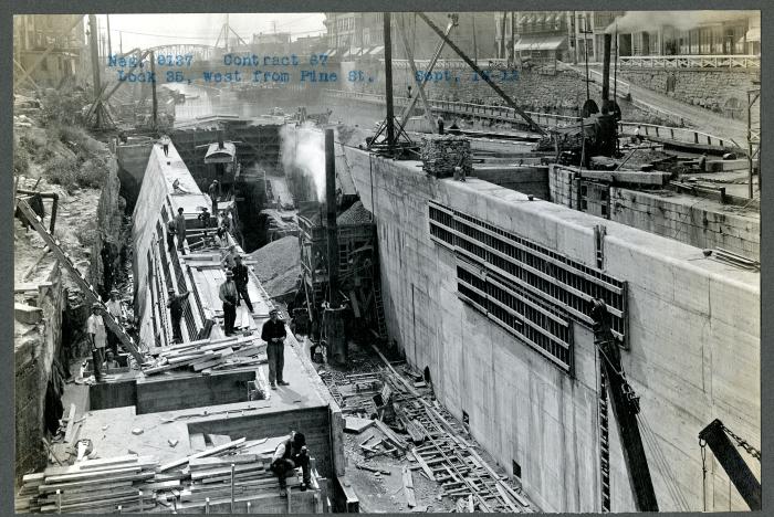 Erie Canal: locks 34 and 35 and prism at Lockport