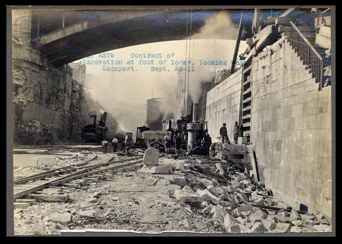 Erie Canal: locks 34 and 35 and prism at Lockport